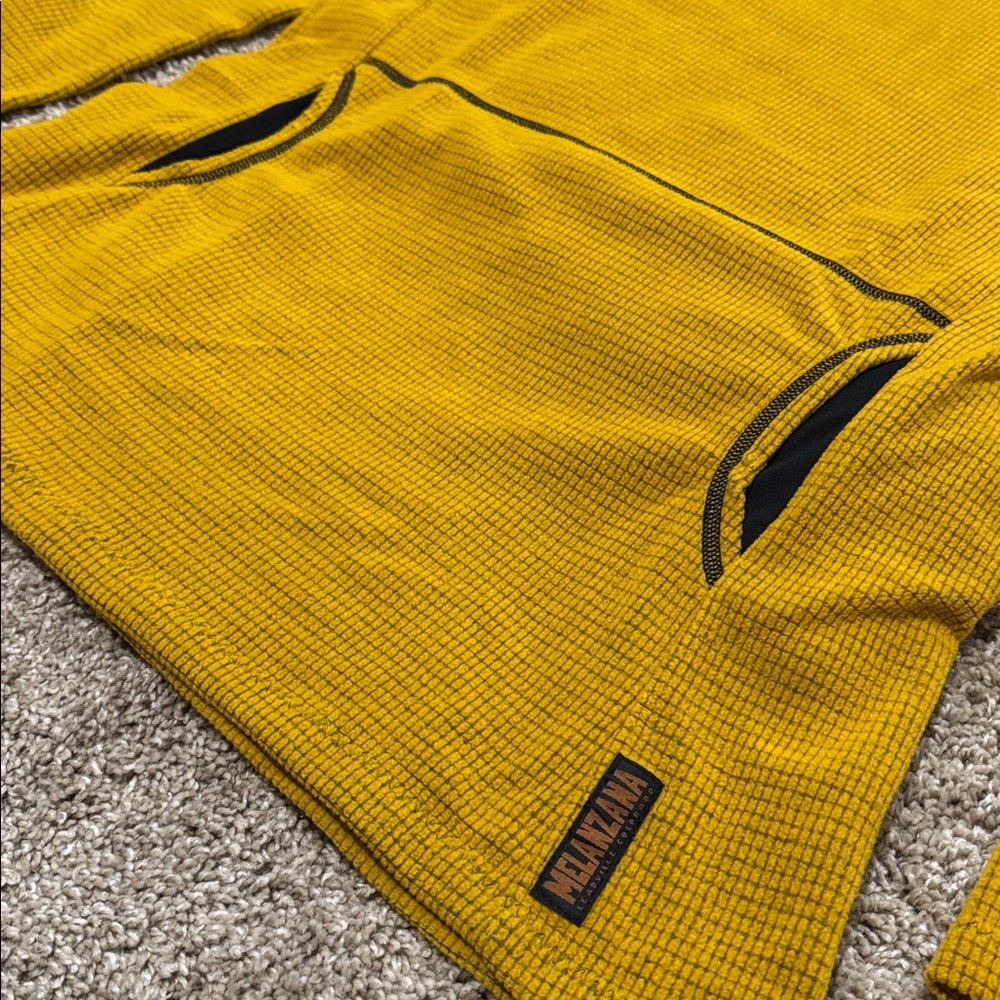 Melanzana Micro Grid Sunflower Yellow Fleece Hoodie Sweatshirt Women’s Size M - Picture 3 of 6